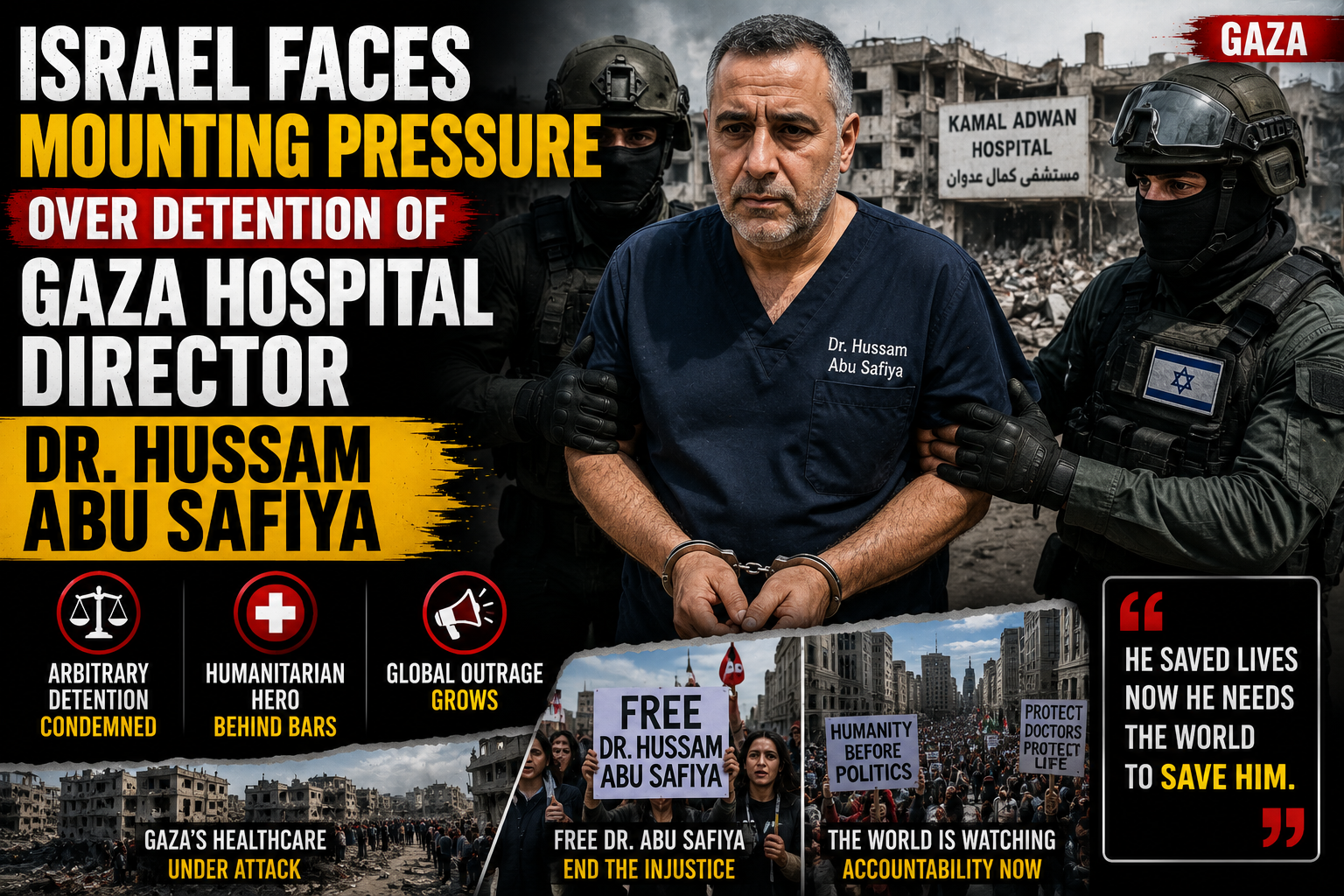 Israel Faces Mounting Pressure Over Detention of Gaza Hospital Director Dr. Hussam Abu Safiya