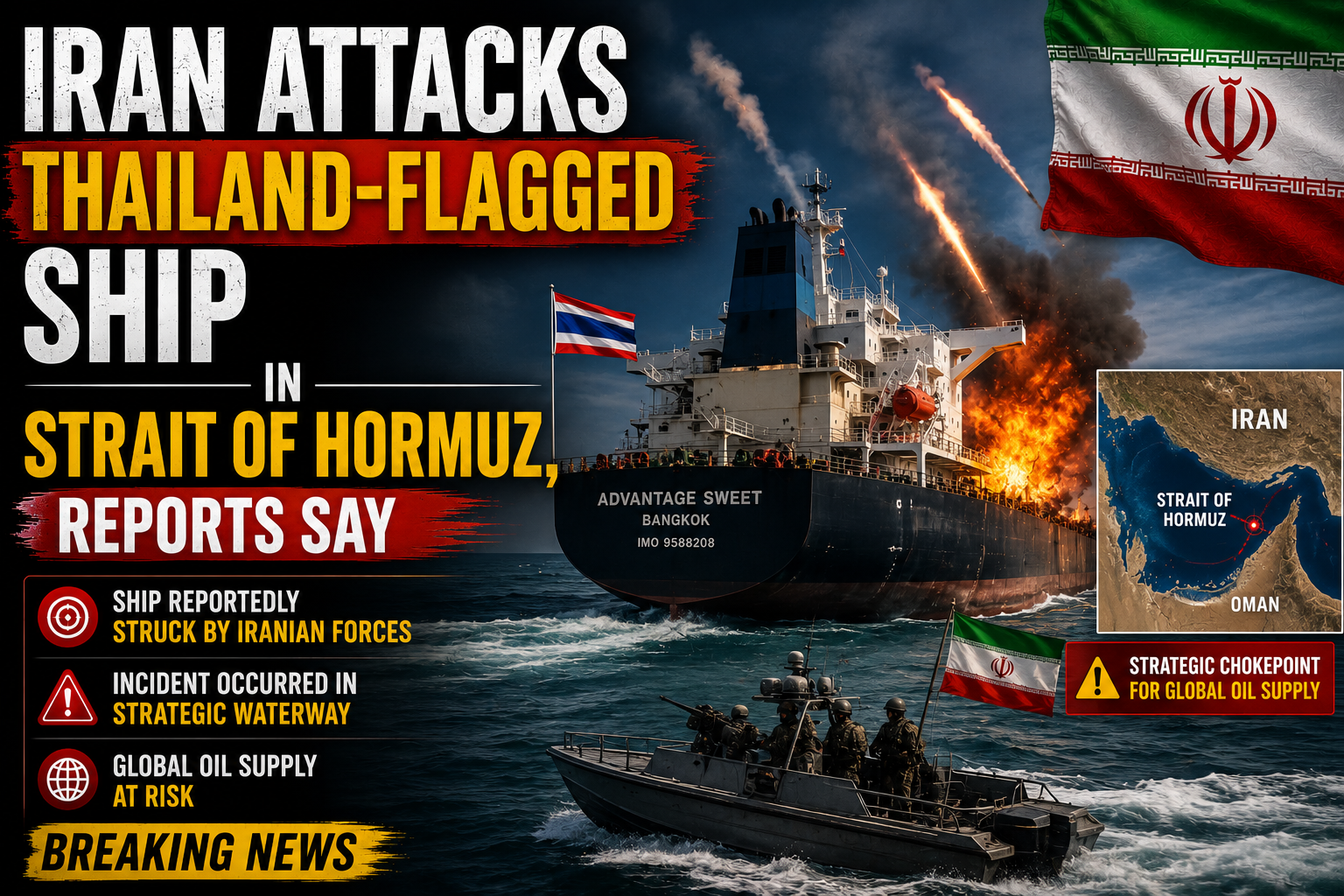 Iran Attacks Thailand-Flagged Ship in Strait of Hormuz, Reports Say