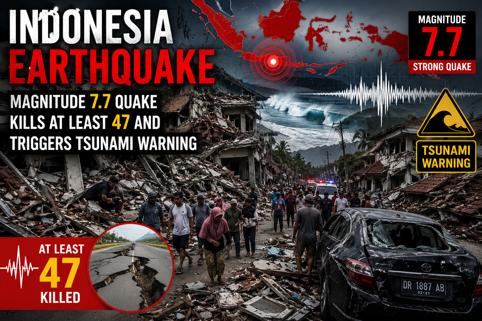 Indonesia Earthquake: Magnitude 7.7 Quake Kills at Least 47 and Triggers Tsunami Warning